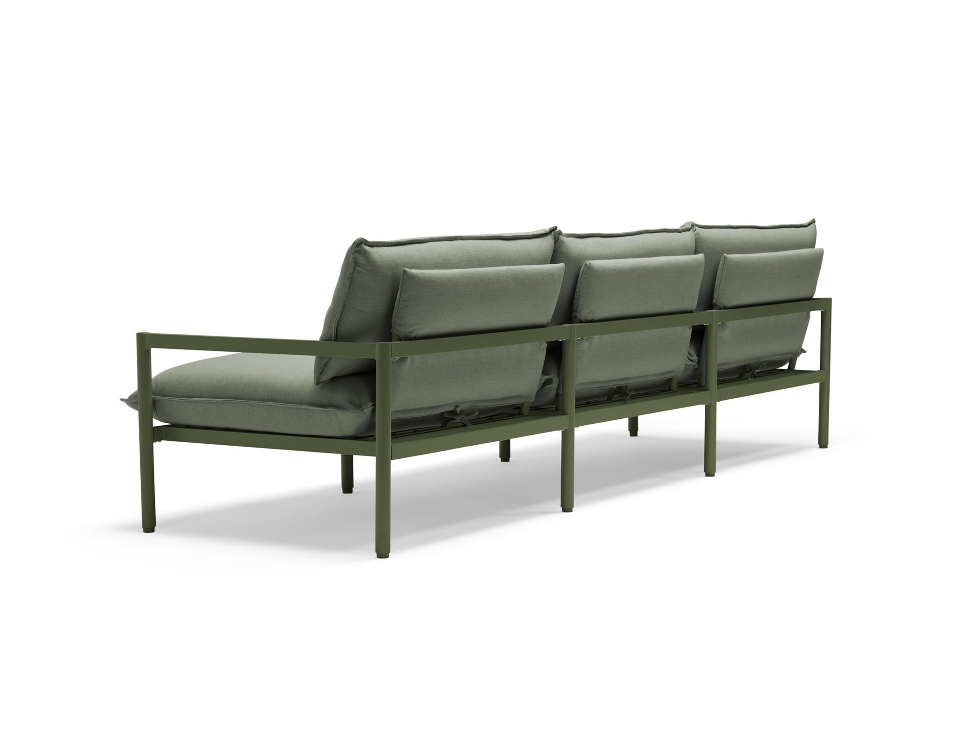 3 seat green outdoor sofa back angle view
